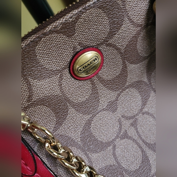 Coach Brown and Red Signature Handbag - Picture 5 of 14